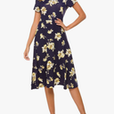 Urban CoCo Women's Floral Print Short Sleeve Flared Midi Dress (Large, #10)