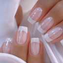 CurvLife Press on Nails Short Square Acrylic Fake Nails with Apricot Design Full Cover False Nails Glossy Nude Glue on Nails Artificial Stick on Nails for Women (Silk Touch)