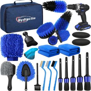 Qydipclin 23Pcs Car Detailing Kit, Car Detailing Brush Set, Car Wash Cleaning Kit, Car Detailing Brushes, Professional Car Care Kit for Interior Exterior Wheels, Blue