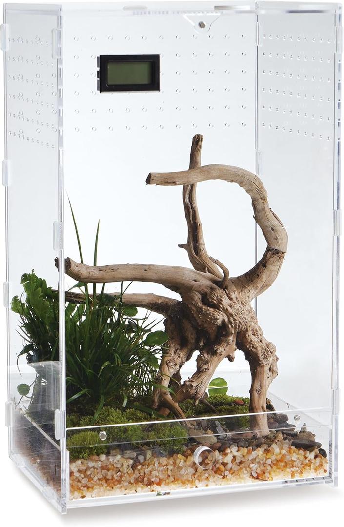 Acrylic Clear Reptile Habitat Enclosure Terrarium with Latch Perfect for Amphibians and Invertebrates Such as Spiders, Frogs, etc (Vertical Large)