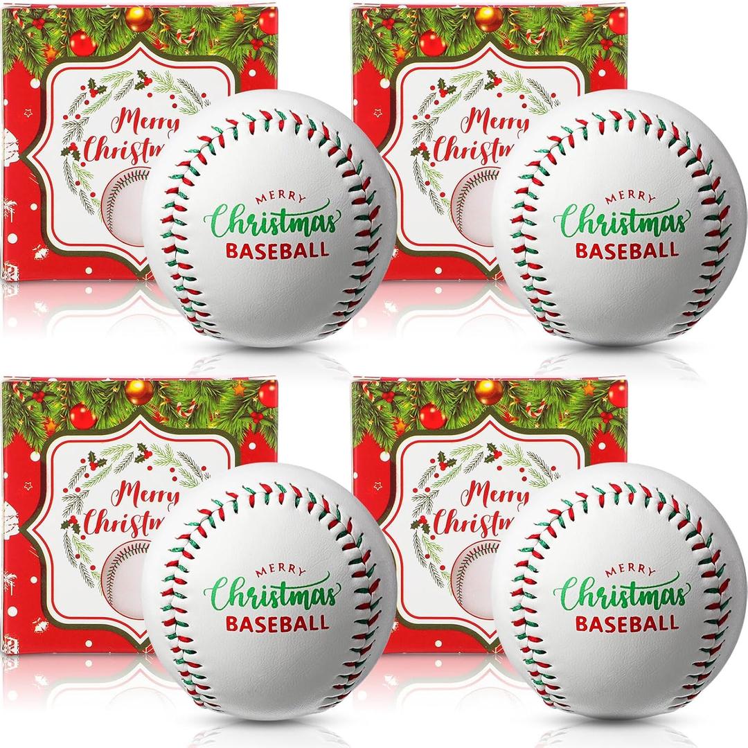 Lewtemi 4 Pack Christmas Baseball Team Gift Set 9 Inch Merry Christmas Baseball with Boxes Coach Appreciation Gifts for Coworkers Friends Men End of Season Xmas Stocking Stuffer