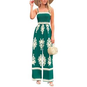 PRETTYGARDEN Women's Summer Boho Jumpsuits One Piece Beach Vacation Outfits Spaghetti Strap Wide Leg Pants Rompers Size S