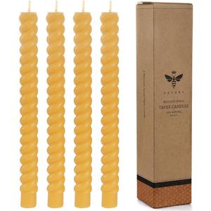 DEYBBY Natural Spiral Beeswax Candles Set of 4, 10 inchDripless and Smokless Twisted Pure Beeswax Candles for Home Decor & Gift Any Occasions