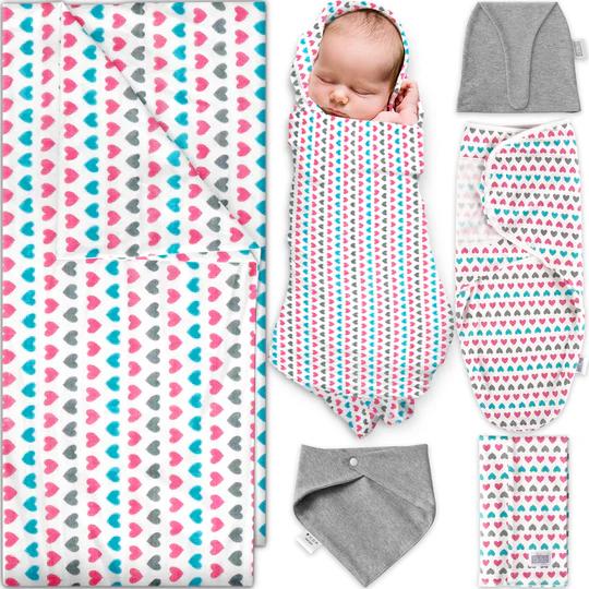 Ocean Drop Designs Receiving Blankets Baby Girl - 5pc Swaddles for Newborns - Includes Blanket, Hat, Bib, Burp Cloth & Swaddle