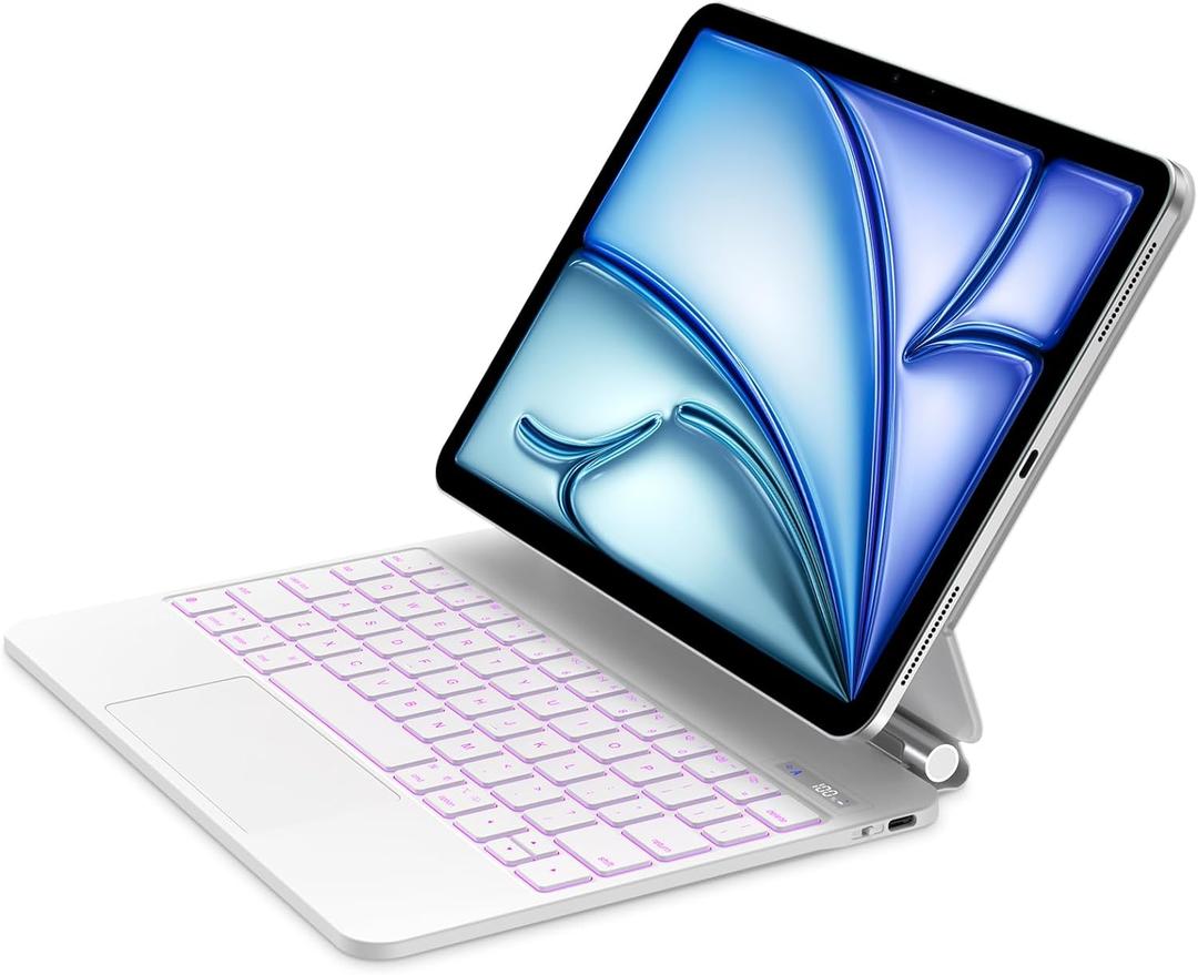 Magnetic Keyboard for iPad Air 11 inch M3 2025/M2 2024 & iPad Pro 11 inch (4th/3rd/2nd/1st) Gen 2022,iPad Air 5th/4th Gen 10.9",Upgraded Trackpad with 7 Color Backlit Floating Keyboard-White