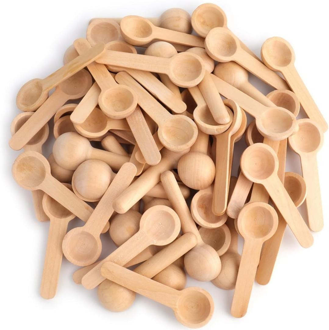 Tebery 60PCS Mini Wooden Spoons Small Bath Salt Spoon Candy Spoon Baby Spoon for Spice Jars Seasoning Honey Coffee