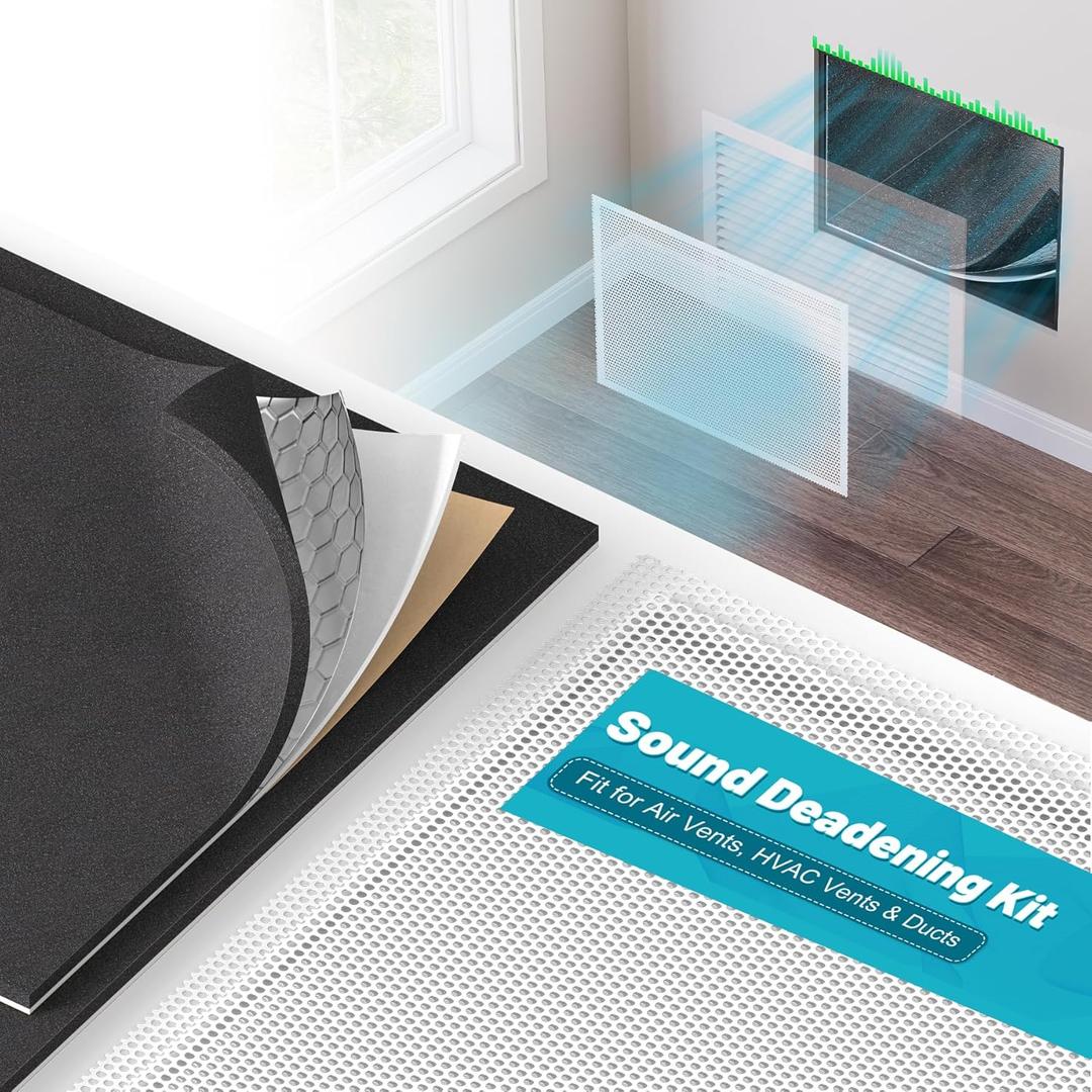 Sound Deadening Kit for Vent, 2 Pcs Enhanced Sound Deadening Mats & 10" 14" Mesh Vent Covers, Multiple Layer Sound Deadener & AC Vent Covers for Vibration Dampening and Noise Reduction