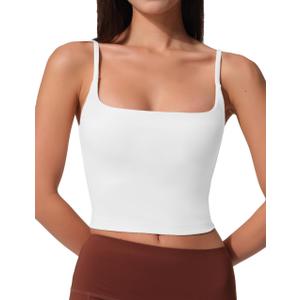 AugIris Womens Scoop Neck Longline Sports Bra U Back Adjustable Strap Double Lined Workout Crop Tank Top with Built in Pads White