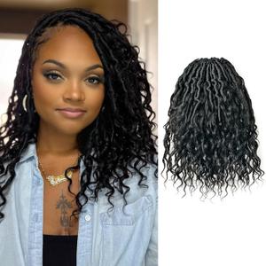 ToyoTress Boho Crochet Locs With Human Hair Curls - 12 Inch 8 Packs Natural Black Handmade Pre-Looped Crochet Hair For Black Women Human Hair, BohoBraids Butterfly Faux Locs (12 Inch, 1B-8P)