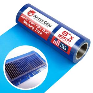 ArmorDillo Vent Film Duct Masking Tape - Temporary Register Sealing Tape for Air Ducts, Vents & HVAC - Blue Self-Adhesive Protection Film, High Tear & Puncture Resistance, UV Protection -8 x 185