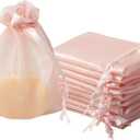 QIANF 20 Pcs Pink Small Organza Bags 4X6 inch for Wedding Favors with Drawstring, Mini Mesh Gift Bags Jewelry Pouch for Candy Bridal Shower Party Favor Baby Shower Christmas