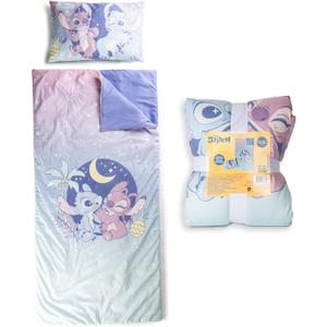 Jay Franco Kids Slumber Bag and Pillow - 54 x 27 Inch Comfy Indoor Sleeping Bag for School and Sleepovers, 2 Piece Set, Multi - Lilo & Stitch