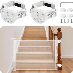 2Pcs Baby Gate Stair Railing Banister Adapter, Fits 1.9-4.72'' Diameter Universal Banisters, Wide Square/Round Railings No-Drilling Mounting Fittings for Retractable Gates, (White)