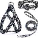 Dog Collar and Harness with Leash Set, Breathable Puppy Harnesses for Small Dogs, No Pull Easy Walking Pet Harness, Black, S