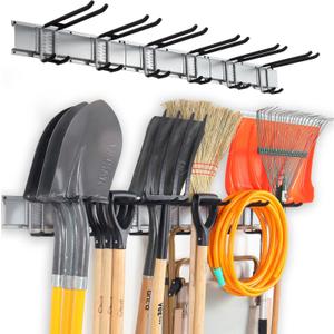 Wall Mount Tool Storage Rack, Garage Organization, Heavy Duty Garage Storage Tool Organizer, Garden Tool Wall Hooks and Hangers, Hold Up to 350lbs Grey (48inch)