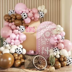 Cowgirl Dusty Pink Cow Balloon Garland Arch Kit, Light Pink Brown Sand White Balloons for Cowgirl Baby Shower Birthday Western Theme Party Decoration