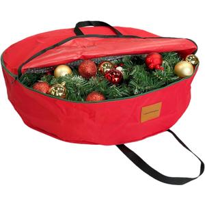24x7 inchs Wreath Storage Container,Red Single storage bag,Heavy Duty 600D Oxford Cloth,Garland Wreaths Container For Xmas Holiday Wreaths Storage Holder
