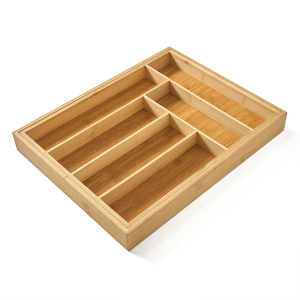 Copco Expandable Space Saving Flatware Organizer, 8 Deep Compartments for Multiple Item Storage, 19.62 x 13 x 1.87 Inch, Bamboo