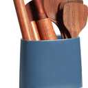 ONEMORE Ceramic Utensil Crock, Large Kitchen Utensil Holder for Countertop, Farmhouse Cooking Utensil Organizer with Cork Mat for Kitchen Counter, Oval Utensil Storage Caddy for Spatula, Blue