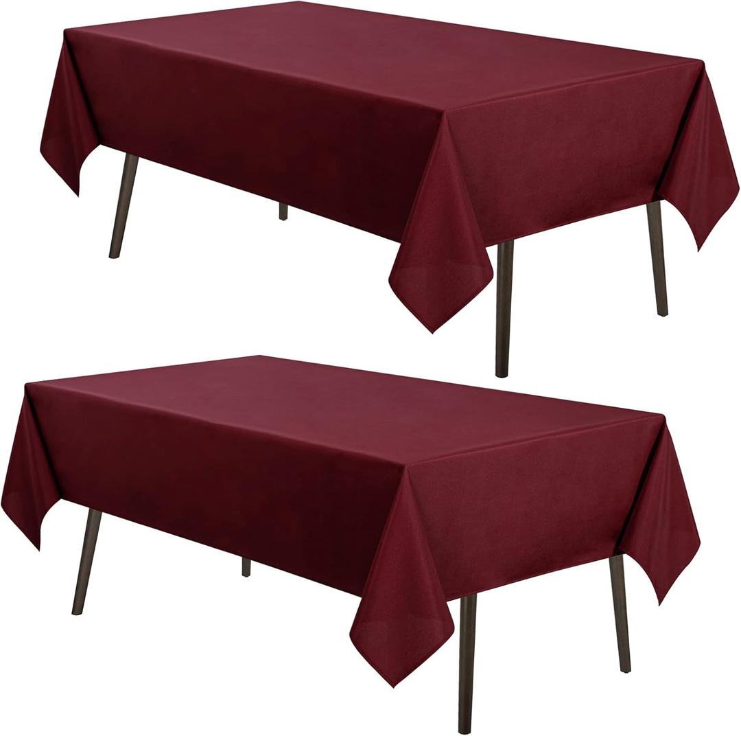 MYSKY HOME 2Pack Burgundy Tablecloth 60x84 Inch, Rectangle Table Cloth for 4 Feet Table- Wrinkle Resistant Washable Polyester Table Cover for Dining Party and Camping