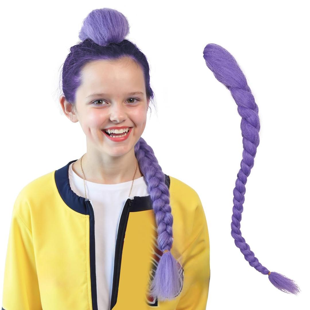 FantaLook Long Purple Braided Cosplay Wig Dress up Accessories with Clips for Halloween (Only Braid）