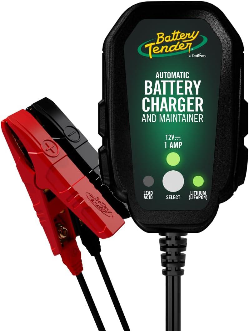 Battery Tender Junior 12V, 800mA Battery Charger and Maintainer for Lead Acid and Lithium Batteries - Switchable Battery Charger for Powersports - 022-0199-DL-WH