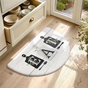KIMODE Half Circle Anti Fatigue Mats for Cushioned Kitchen Mats for Floor | 18"x28",Black,Country Vintage,Non Slip,Kitchen Mats Waterproof,Memory Foam,Comfort, Half Round Small Standing Mat Decor