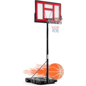 DUMOS 5.088.53FT Portable Basketball Hoop Outdoor for Kids, Adjustable Height 44 Inch Shatterproof Backboard w/Shock Absorbent Rim, Fillable Base, 2 Wheels for Swimming Pool/Indoor, Red