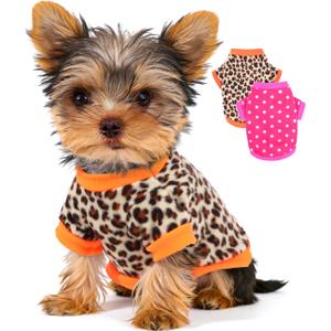 2 Pieces Dog Sweaters for Small Dogs Girl Fleece Puppy Sweater for Chihuahua Yorkie Clothes Soft Warm Dog Clothes Doggie Pet Outfit Apparel Polka dots Leopard Print, S