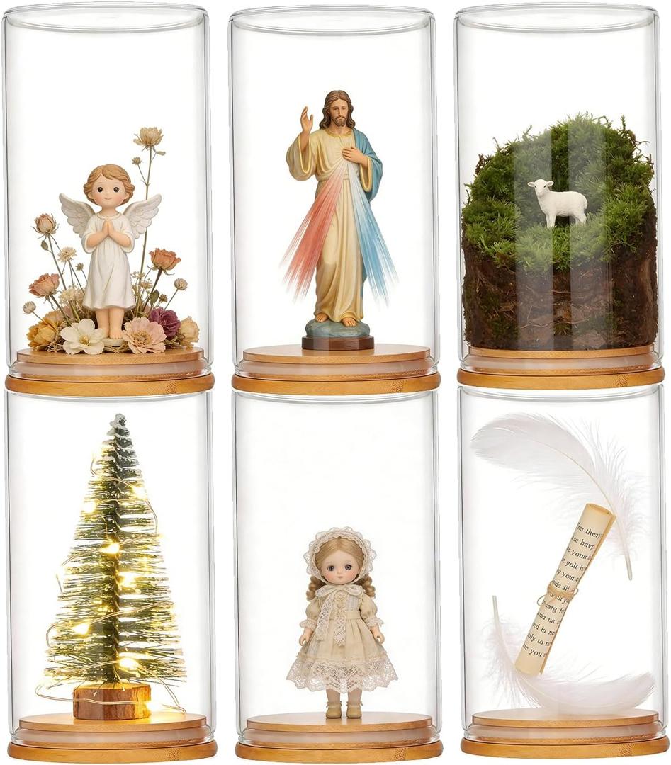 6 Pack 360 Clear Dustproof Stackable Display Box for Mini Figures Jesus Miniatures Building Blocks with Wood Base