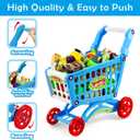 deAO Kids Shopping Cart Trolley for Groceries Toddlers 65 Food Fruit Vegetables Pretend Play Food Role Play Educational Toy Play Kitchen Toys Store Playset (Blue)