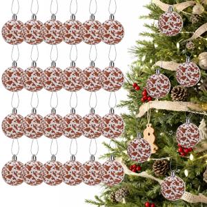 24pcs Cow Print Balls for Western Christmas Tree Decorations - Rustic Christmas Ornaments, 2.4in Brown & White Hanging Ball for Wreath Garland