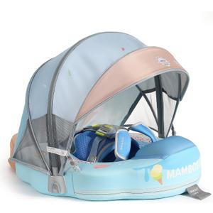 Mambobaby Float Add Tail Baby/Infant Swim Float with Canopy, Non-Inflatable Solid Upgrade Soft Waterproof Skin-Friendly Leather Material (Limited Edition Blue), 18.5 inches x 17.2"