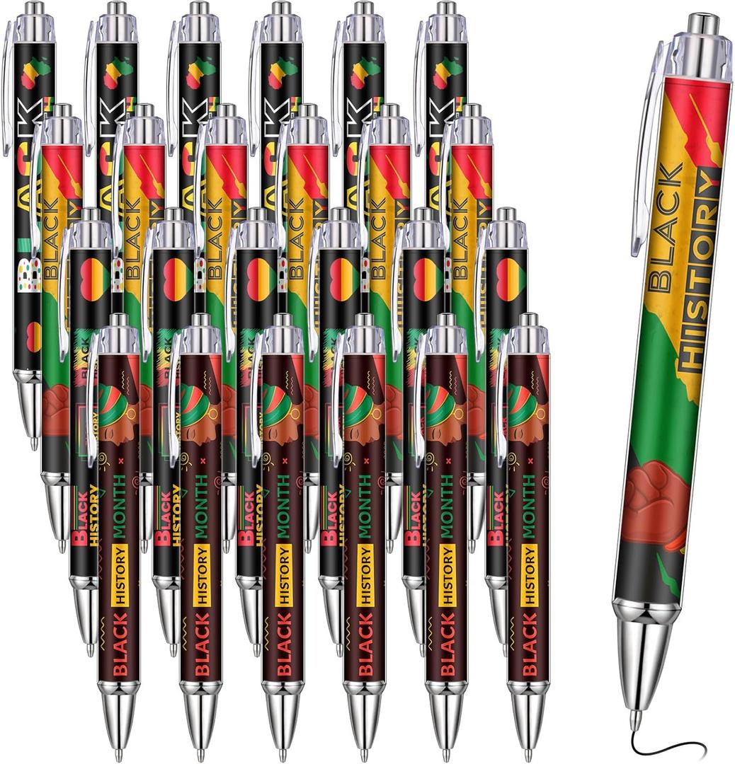 Geyoga 24 Pcs Black History Month Gifts Bulk Black History Month Pens Inspirational Retractable Ballpoint Pens for Men Women African American Celebration Freedom Day Party Favors Decoration