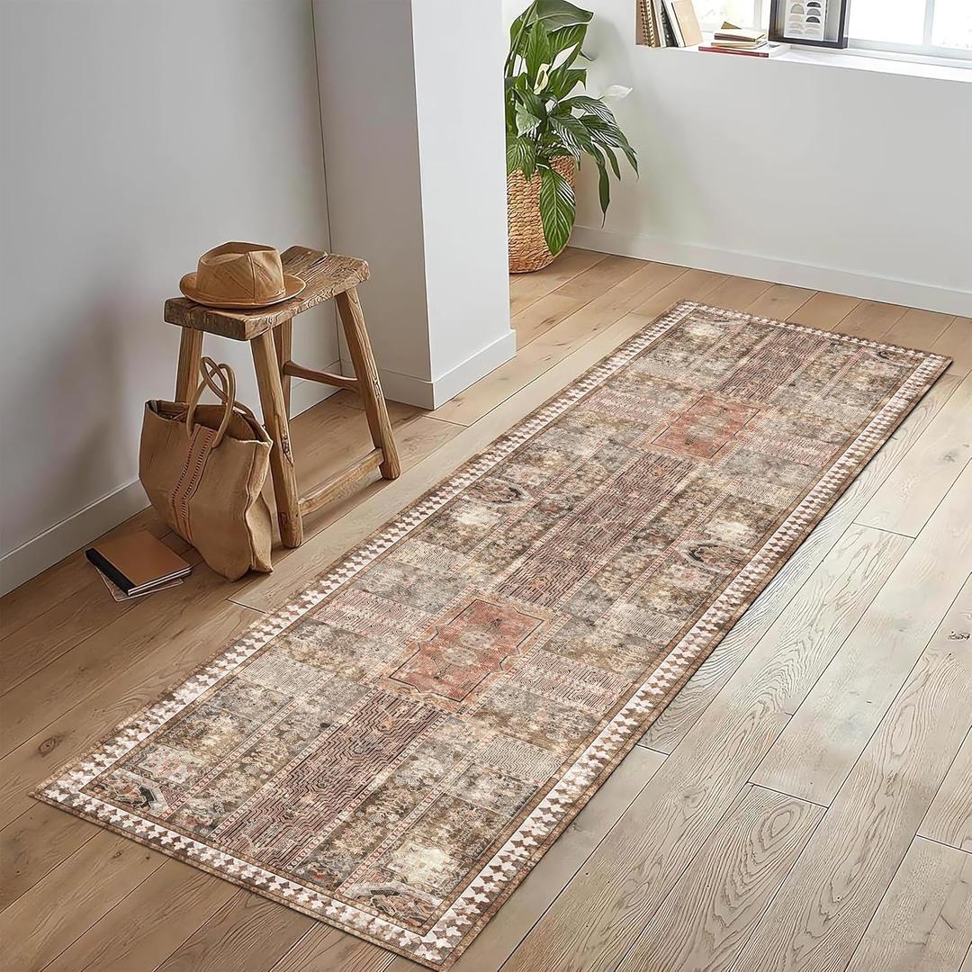 YARNSCAPE Vintage 2'6'' x 8' Washable Area Rug - Stylish Indoor Rug for Living, Dining or Bedroom - Lightweight Carpet with Non-Slip Backing - Foldable for Easy Placement and Maintenance - Ivory