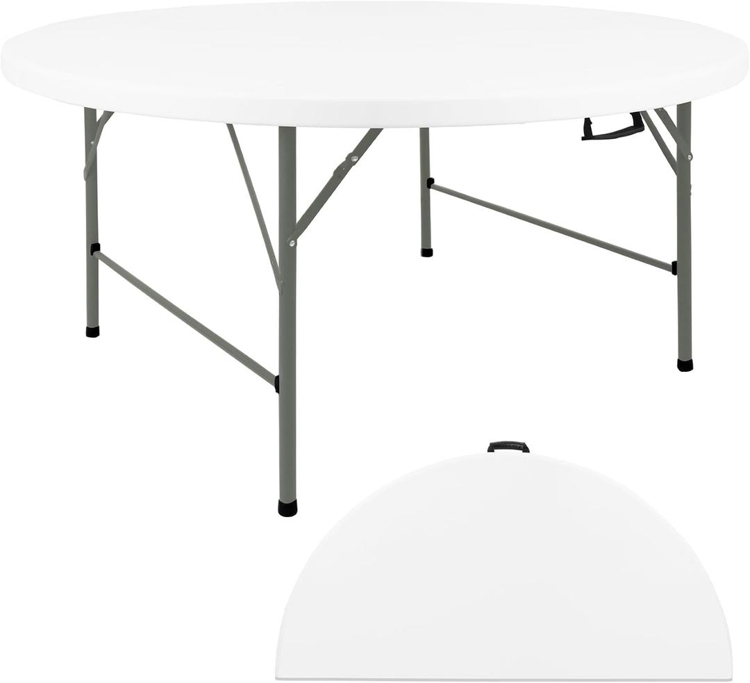 HAISIWLKJ 6FT Round Folding Table White Fold-in-Half with Carrying Handle Portable Plastic Card Table for Indoor or Outdoor Events,Dining,Wedding, Camping,Party Table