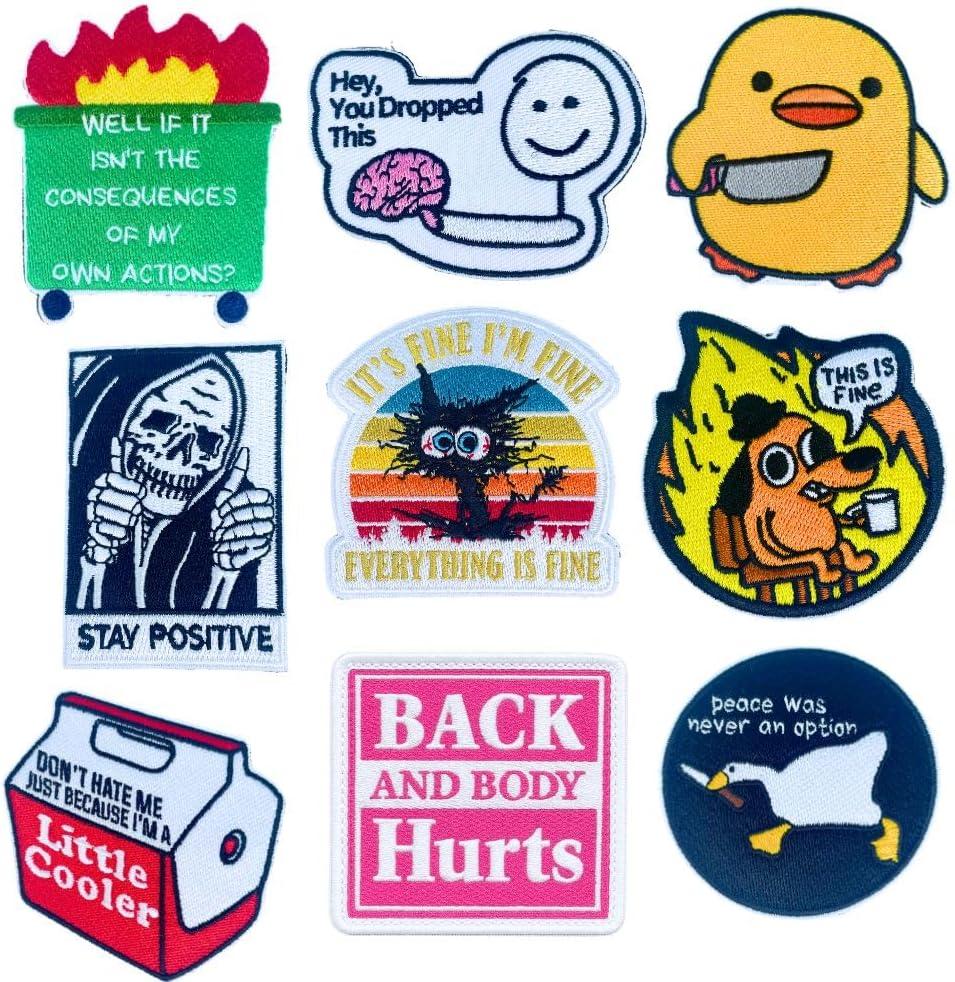 YJ PREMIUMS 9PC Funny Patches, Hook and Loop Tactical Morale Patch for Backpack Vest | Cool Cute Small Embroidered Patche pacthes This is Fine Dog | Military Army Outdoor Backpacks