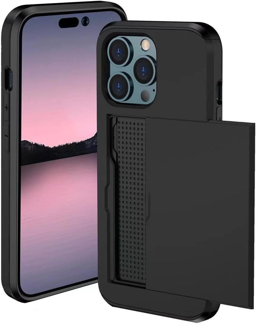 Compatible with iPhone 13 Pro case with Card Holder, Silicone Card Slot case, Soft, Shockproof, Credit Card Protective Cover for iPhone 13 Pro Black