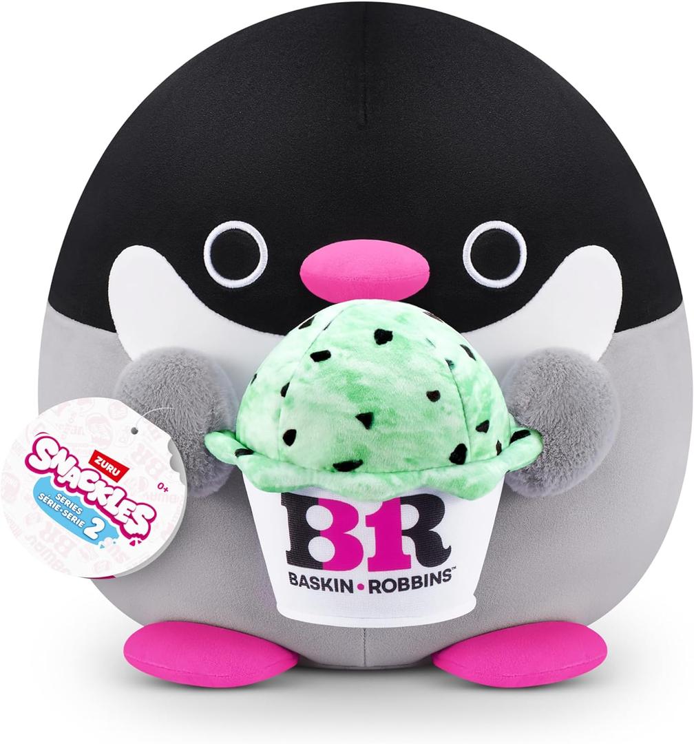 Snackles Series 2 Penguin & Baskin-Robbin 16 Inch Plush by ZURU, Ultra Soft Plush, Collectible Plush with Real Licensed Brands, Stuffed Animal, Giftable