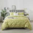 Travan Cotton Duvet Cover Queen Green Floral Duvet Covers Super Soft Comforter Cover with Zipper Closure, (Green Floral, Queen Size)