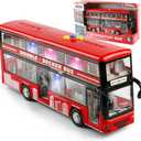 11"(28cm) Double Decker Bus Toy with Lights & Sounds, Scale(1:16) Friction Powered Bus Toy for Kids with Indoor Ceiling Lights and 4 Different Sounds - Gift for Kids Ages 3+ (Red), 11 x 2.8 x 4.9 inches