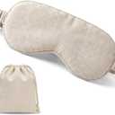2 Pcs Pure Linen Sleep Mask with Matching Pouch Organic Cotton No Pressure Eye Cover Blackout Breathable Eye Mask with Strap for Side Sleeping Napping Business Trip Gift (Linen)