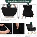 Nursery Rocking Chair Cover, Jacquard Stretch Cover for Nursery Rocking Chair Teddy Upholstered Glider Rocker, Rocking Accent Armchair Slipcover for Living Room Bedroom Offices,Black,Only Cover