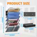 Magnetic File Holder, 6-Tier Foldable No Drilling Magnetic File Folder Holder, Space-Saving Black Magnetic Hanging File Organizer for Whiteboard, File Cabinets, Refrigerator, Office, Kitchen