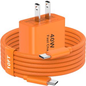 iPhone 17 Pro Max Charger Fast Charging, 40W USB C iPhone 17 Fast Charger Block with 10 FT Long Type C to C Charging Cable Cord for iPhone 17/17 Pro Max/17 Pro/Air/16/16 Pro Max/15/15 Pro Max, Orange
