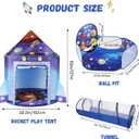 3 in 1 Rocket Ship Play Tent with Tunnel Ball Pit for Kids Space Themed Pop Up Playhouse Indoor Outdoor Astronaut Tent Set Toy Gift for Boys Girls Toddler Baby Child Games Birthday Party