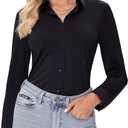 siliteelon Button Down Shirts for Women Slim fit Long Sleeve Stretch Dress Shirts Work Shirt Wrinkle Free Office Blouses (Medium, Black)