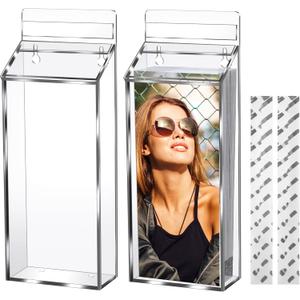 Amyhill 2 PCS Outdoor Brochure Holders 12 x 4.5 x 2.24 inches Waterproof Acrylic Envelope Holder Wall Mount Brochure Box with Lid, Clear Pamphlet Advertising Display Box for Store(Clear)