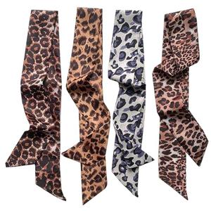 NIDMIDO 4 Pack Purse Scarf for Bags Silk Head Scarf for Hair Handbag Women Scarfs Ribbon Band Hair Neck Scarves Fashion Gifts (Leopard brown grey)