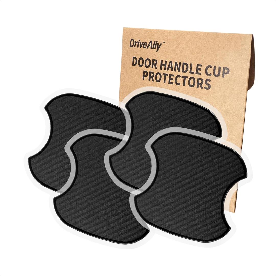 4Pcs Silicone 3D Carbon Fiber Texture Car Door Handle Cup Protectors Paint Scratch Protector Sticker Vehicle Exterior Accessories 1.5mm Thick Scratch Guard Sticker (Black, Medium)